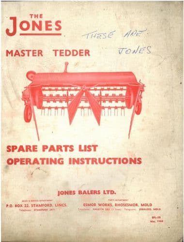 Jones Master Tedder Operators Manual with Parts List