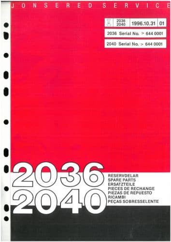 Jonsered Chainsaw 2036 2040 Parts Manual - ORIGNAL