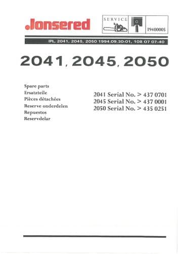 Jonsered Chainsaw 2041 2045 2050 Parts Manual