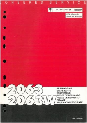 Jonsered Chainsaw 2063 & 2063W Parts Manual