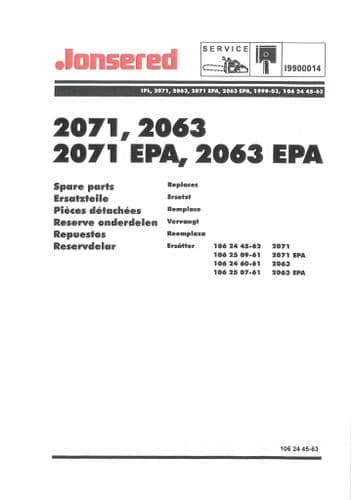 Jonsered Chainsaw 2071 2063 2071EPA 2063EPA Parts Manual