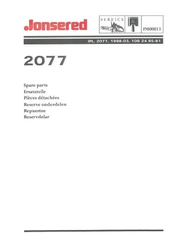 Jonsered Chainsaw 2077  Parts Manual