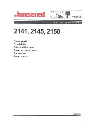 Jonsered Chainsaw 2141 2145 2150 Parts Manual