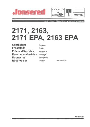 Jonsered Chainsaw 2171 2163 2171EPA 2163EPA Parts Manual
