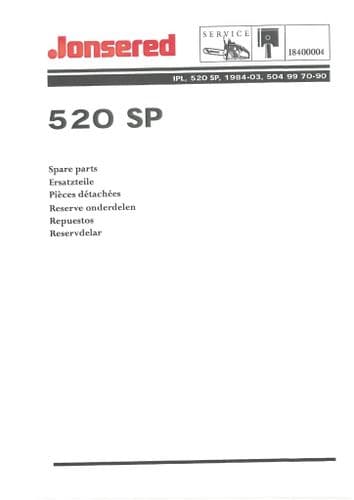 Jonsered Chainsaw 520SP Parts Manual