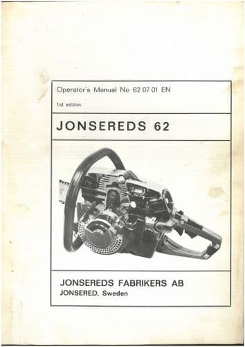 Jonsered Chainsaw 62 Operators Manual