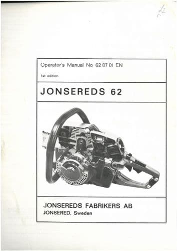 Jonsered Chainsaw 62 Operators Manual - ORIGINAL