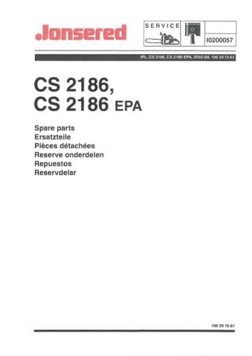 Jonsered Chainsaw CS2186 CS2186EPA  Parts Manual