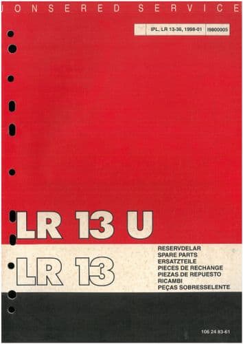 Jonsered Mower LR 13 U & LR 13 Parts Manual - LR13U LR13