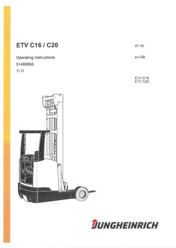 Jungheinrich Fork Lift Truck ETV C16 C20 Operators Manual