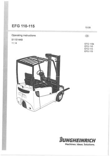 Jungheinrich Forklift Truck EFG110K EFG110 EFG113 EFG115 Operators Manual - EFG 110 113 115