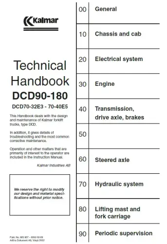 Kalmar Forklift DCD150-12/DCD160-6/DCD160-9/DCD160-12/DCD180-6 Workshop Manual