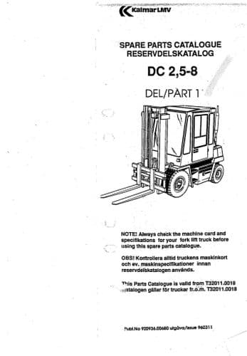 Kalmar Forklift Truck DC 2, 5-8 Parts Manual