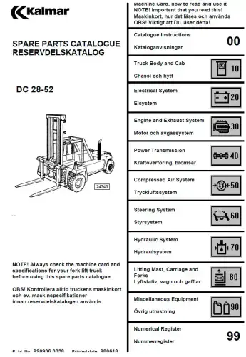 Kalmar Forklift Truck DC 28-52 Spare Parts Manual