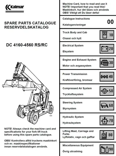 Kalmar Forklift Truck DC 4160 4560 RS/ RC Parts Manual