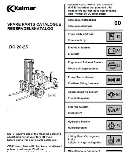 Kalmar Forklift Truck DC20-25 Parts Manual