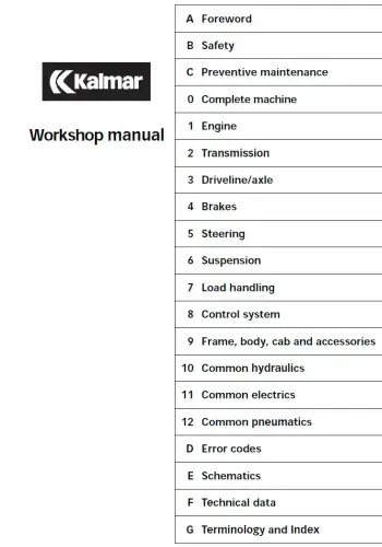 Kalmar Forklift Truck DCD200-12/DCD220-12/DCD250-12/DCD280-12/DCD300-12 Workshop Manual