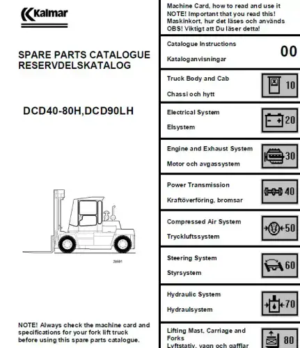 Kalmar Forklift Truck DCD40-80H, DCD90LH Parts Manual