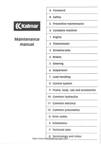Kalmar Forklift Truck DRF400 DRF450 Workshop Manual