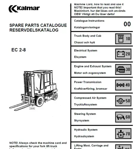 Kalmar Forklift Truck EC 2-8 Parts Manual