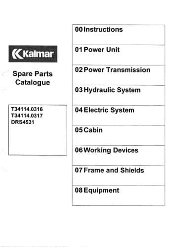 Kalmar Forklift Truck T34114.0316 T34114.0317 DRS4531 Parts Manual