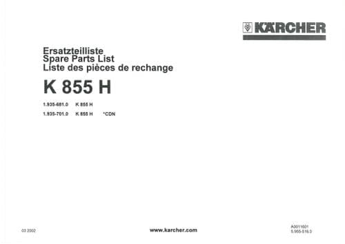 Karcher Pressure Washer K855H Parts Manual