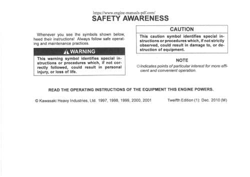 Kawasaki Air Cooled Engine FH451V FH500V FH531V Operators Manual