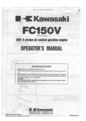 Kawasaki Air Cooled Gas Engine FC150V Operators Manual