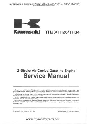 Kawasaki Air Cooled Gas Engine TH23 TH26 TH34 Workshop Service Manual