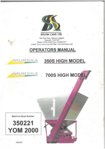 Kelvin Cave Crimper Murska 350S & 700S Operators Manual and Spare Parts List