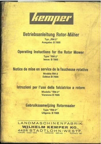Kemper Rotor Mower RM-2 Operators Manual
