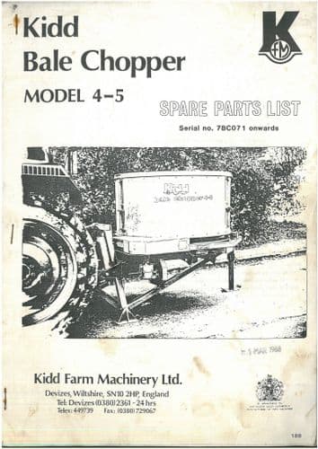 Kidd Bale Chopper Model 4-5 Parts Manual