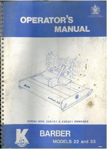 Kidd Barber Pasture Topper - Models 22 & 33 Operators Manual