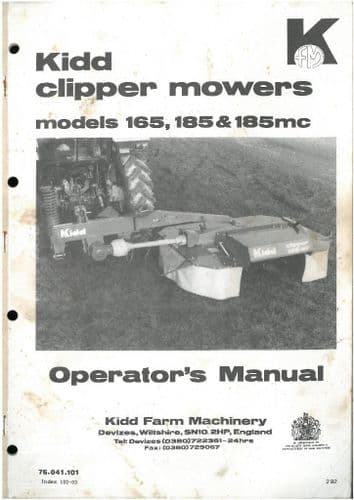 Kidd Clipper Mower Models 165 185 & 185mc Operators Manual