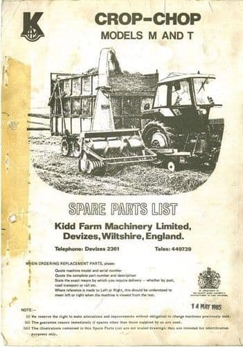 Kidd Crop - Chop Forage Harvester M (Mounted) & T (Trailed) Parts List