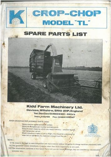 Kidd Crop- Chop Forage Harvester Model 'TL' Parts Manual