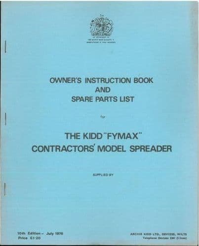 Kidd Fymax Contractors Model Spreader Operators Manual with Parts List