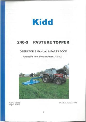 Kidd Pasture Topper 240-S  Operators Manual & Parts List