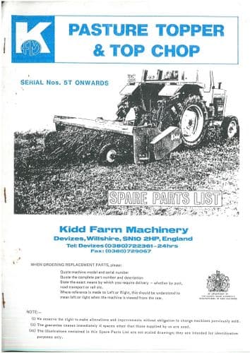 Kidd Pasture Topper & Top Chop Parts Manual