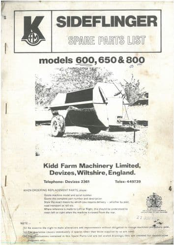 Kidd Sideflinger Muck Spreader Models - 600, 650 & 800 Parts Manual