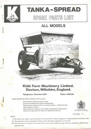 Kidd Tanka-Spread Model - 1000, 1500 Parts Manual