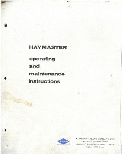 Kingsbury Haymaster Operators Manual