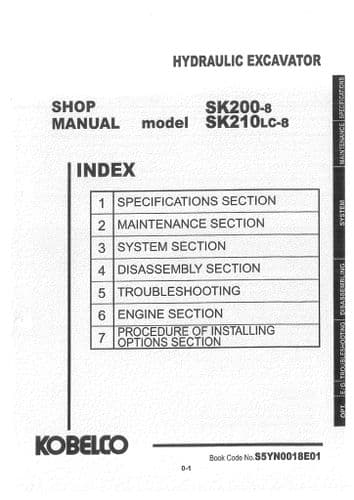 Kobelco Hydraulic Excavator SK200-8 & SK210LC-8 Workshop Service Manual