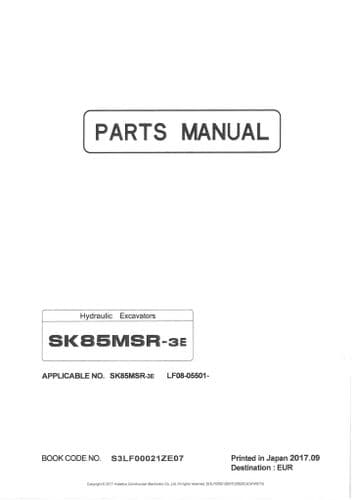 Kobelco Mini Digger SK85MSR-3E Parts  Manual