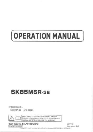 Kobelco Mini Digger SK85MSR Operators Manual