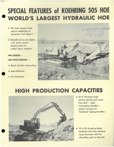Koehring Excavator 505 Worlds Largest Hydraulic Hoe Brochure