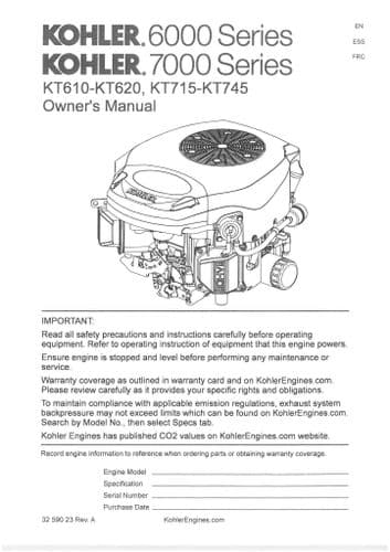 Kohler Engine KT610 KT620 KT715 KT725 KT730 KT735 KT740 KT745 Operators Manual