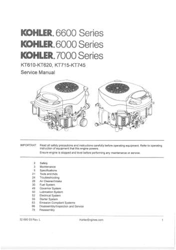 Kohler Engine KT610 KT620 KT715 KT725 KT730 KT735 KT740 KT745 Workshop Manual