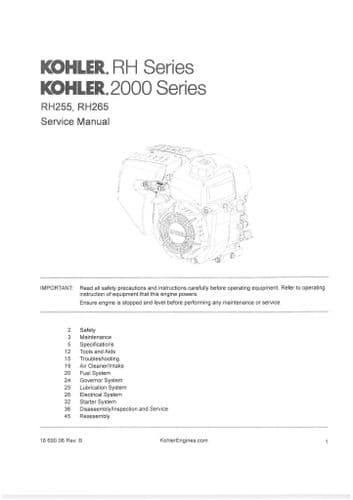 Kohler Engine RH255 RH265 2000 Series Workshop Manual
