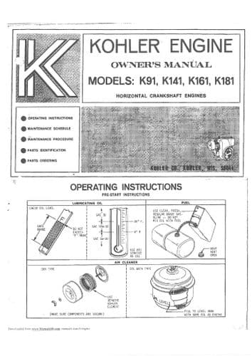 Kohler K91, K141 K161 & K181 Operators Manual